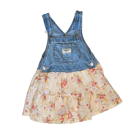 OshKosh B'gosh Blue and Cream Floral Kids Overall Dress Size 2T - Picture 1 of 3